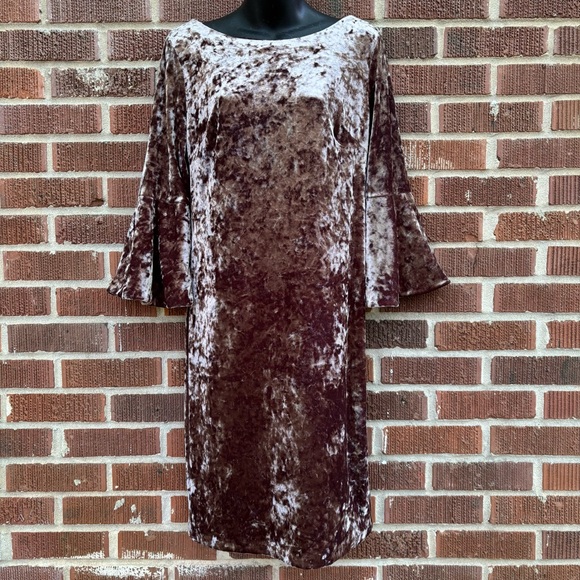 Calvin Klein Copper Brown Velvet Sheath Dress 3/4 Bell Sleeve Dress Size 12 - Picture 1 of 9